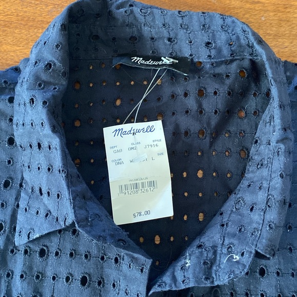 Madewell NWT Navy L cotton Eyelet top button up shirt - Picture 2 of 6